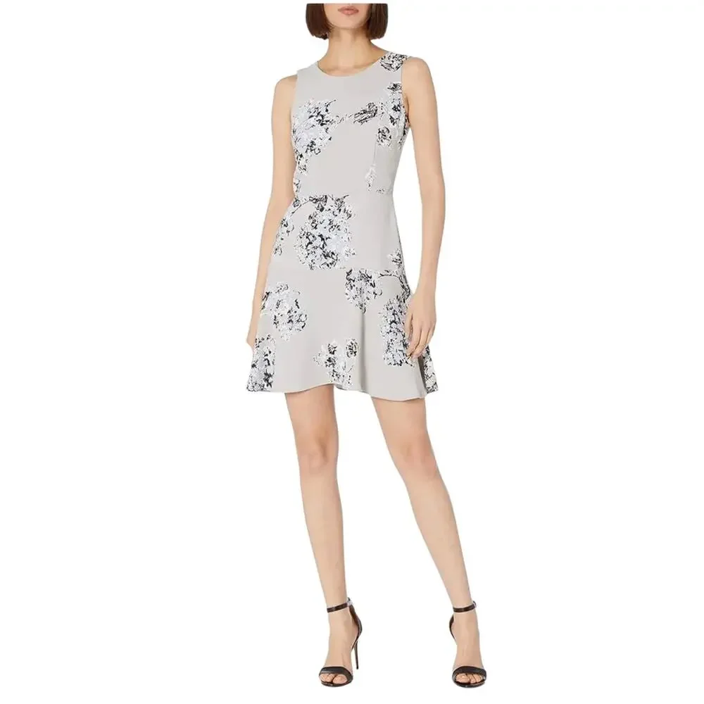 Armani Exchange A|X Gray Floral Print Scoop‎ Neck Sleeveless Skater Dress Size 8